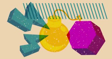 Geometrik şekilli risograf bombası animasyon. Moda riso grafik tasarım videosunda nesne taşınıyor.
