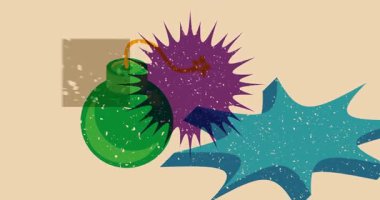 Geometrik şekilli risograf bombası animasyon. Moda riso grafik tasarım videosunda nesne taşınıyor.