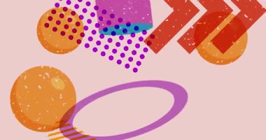 Renkli geometrik şekiller animasyon. Moda riso grafik tasarımlı nesne. Geometri ögeleri soyut risograph doku tarzı video.