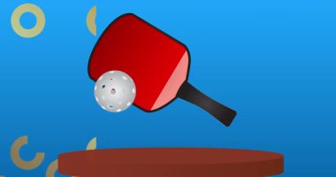 Pickleball ile taklit ürün gösterisi. Animasyon silindiri kaide podyumu. Sunum için sahne gösterisi videosu. En küçük geometrik biçimlerin taşınması.