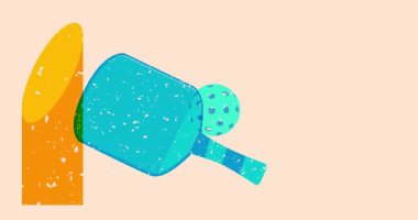 Geometrik şekilli risograph Pickleball animasyon. Moda riso grafik tasarım videosunda nesne taşınıyor.