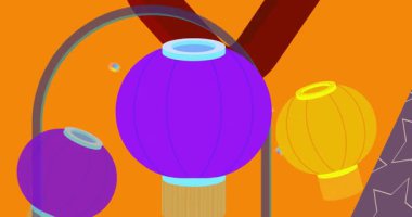 Geometrik grafik retro temalı arka plan videosu olan Çin feneri. Minimum geometrik elementler animasyonu. Klasik soyut şekiller reklam için resimleme.