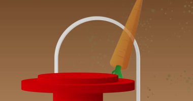 Havuçlu maket ürün sergisi. Animasyon silindiri kaide podyumu. Sunum için sahne gösterisi videosu. En küçük geometrik biçimlerin taşınması.