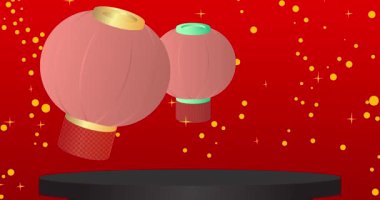 Çin Feneri 'nin ürün modeli. Animasyon silindiri kaide podyumu. Sunum için sahne gösterisi videosu. En küçük geometrik biçimlerin taşınması.