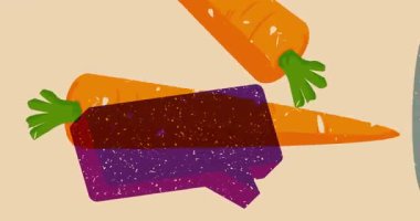 Risograph Havuç ve geometrik şekilli konuşma balonu animasyon. Moda riso grafik tasarım videosunda nesne taşınıyor.