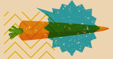 Risograph Havuç ve geometrik şekilli konuşma balonu animasyon. Moda riso grafik tasarım videosunda nesne taşınıyor.
