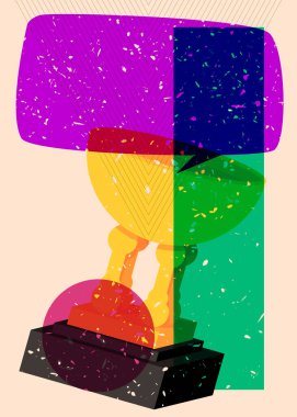 Geometrik şekilli konuşma baloncuklu Risograph Kupası. Geometri elemanları ile modayı gösteren riso grafik desen tasarımı nesneleri.