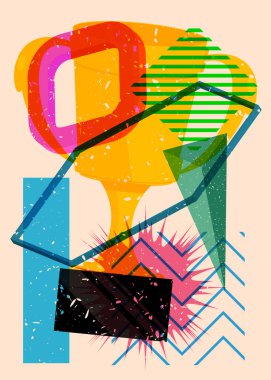 Geometrik şekilli Risograph Kupası. Geometri elemanları ile modayı gösteren riso grafik desen tasarımı nesneleri.