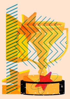 Geometrik şekilli Risograph Kupası. Geometri elemanları ile modayı gösteren riso grafik desen tasarımı nesneleri.