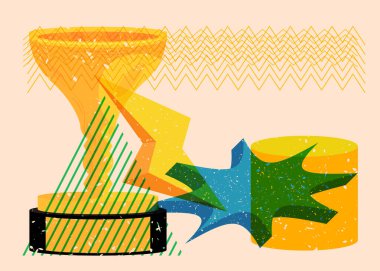 Geometrik şekilli Risograph Kupası. Geometri elemanları ile modayı gösteren riso grafik desen tasarımı nesneleri.