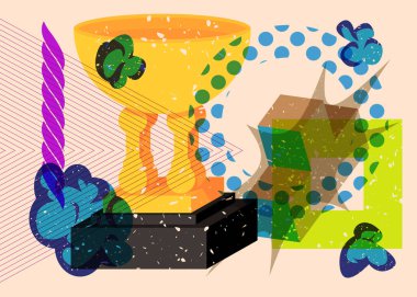 Geometrik şekilli Risograph Kupası. Geometri elemanları ile modayı gösteren riso grafik desen tasarımı nesneleri.