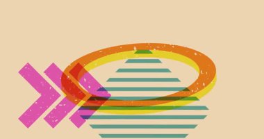 Renkli geometrik şekiller animasyon. Moda riso grafik tasarımlı nesne. Geometri ögeleri soyut risograph doku tarzı video.
