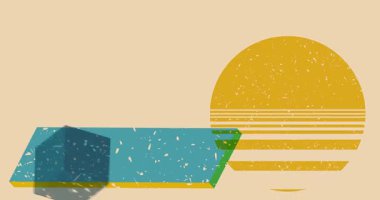 Renkli geometrik şekiller animasyon. Moda riso grafik tasarımlı nesne. Geometri ögeleri soyut risograph doku tarzı video.