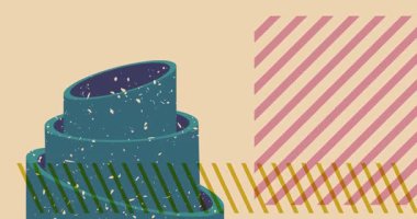 Renkli geometrik şekiller animasyon. Moda riso grafik tasarımlı nesne. Geometri ögeleri soyut risograph doku tarzı video.