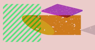 Renkli geometrik şekiller animasyon. Moda riso grafik tasarımlı nesne. Geometri ögeleri soyut risograph doku tarzı video.