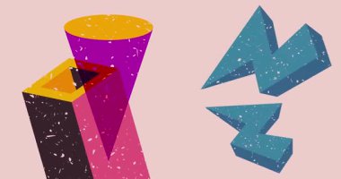 Renkli geometrik şekiller animasyon. Moda riso grafik tasarımlı nesne. Geometri ögeleri soyut risograph doku tarzı video.