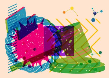 Geometrik şekilli Risograph Gavel. Geometri elemanları ile modayı gösteren riso grafik desen tasarımı nesneleri.