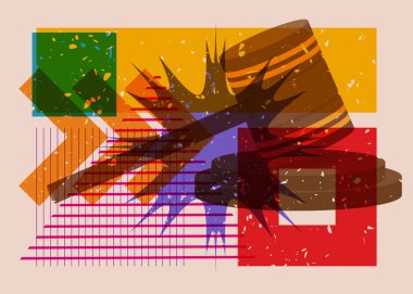 Geometrik şekilli Risograph Gavel. Geometri elemanları ile modayı gösteren riso grafik desen tasarımı nesneleri.