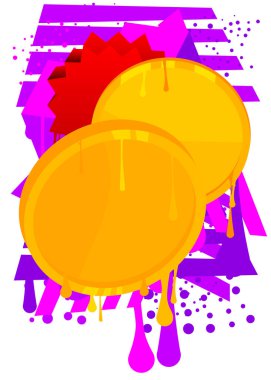 Altın sikke grafitisi. Soyut modern sokak sanatı dekorasyonu kentsel resim tarzında gerçekleştirildi.