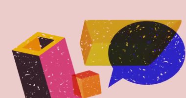 Geometrik şekilli Risograph konuşma balonu animasyonu. Moda riso grafik tasarım videosunda nesne taşınıyor.