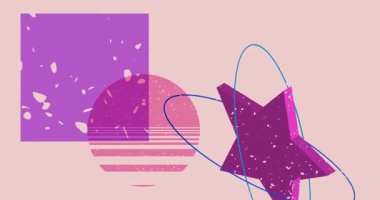 Geometrik şekilli Risograph konuşma balonu animasyonu. Moda riso grafik tasarım videosunda nesne taşınıyor.