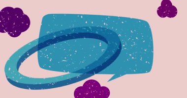 Geometrik şekilli Risograph konuşma balonu animasyonu. Moda riso grafik tasarım videosunda nesne taşınıyor.