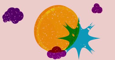 Geometrik şekilli altın sikke animasyon. Moda riso grafik tasarım videosunda nesne taşınıyor.