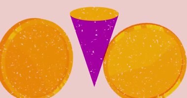 Geometrik şekilli altın sikke animasyon. Moda riso grafik tasarım videosunda nesne taşınıyor.