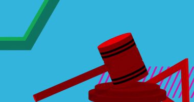 Gavel ve geometrik grafik retro fon videosu. Minimum geometrik elementler animasyonu. Klasik soyut şekiller reklam için resimleme.