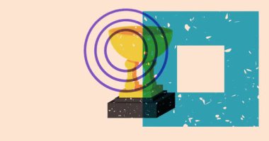Geometrik şekilli Risograph Kupası animasyonu. Moda riso grafik tasarım videosunda nesne taşınıyor.