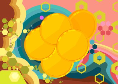 Retro 70 'lerin Altın Sikkeli Geçmişi. Muhteşem 1970 'lerin sanat şablonu. Minimalist Vintage tasarım posteri. Eski moda renkli sanat eserleri.