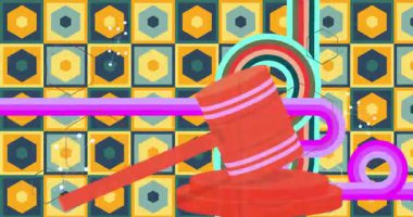 Gavel 'le Retro 70' lerin Arkaplan animasyonu. Harika Hukuk 1970 'lerin sanat videosu. Minimalist Vintage tasarımı, eski moda renk çizimi.