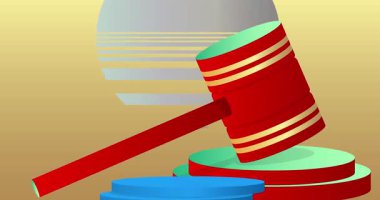 Gavel 'le birlikte ürün tasarımı. Animasyon silindiri kaide podyumu. Sunum için sahne gösterisi videosu. En küçük geometrik biçimlerin taşınması.