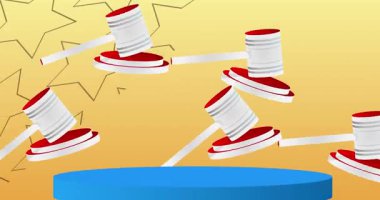 Gavel 'le birlikte ürün tasarımı. Animasyon silindiri kaide podyumu. Sunum için sahne gösterisi videosu. En küçük geometrik biçimlerin taşınması.