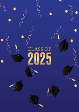 2025 mezuniyet tasarım şablonu. Klasik parti davetiyesi, kutlama etkinliği, tebrik kartı. Vektör lisesi ya da üniversite mezunu posteri.