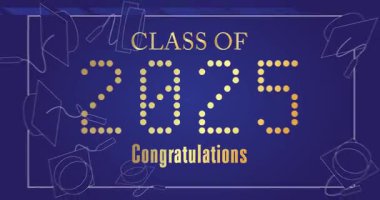 2025 sınıfı. Üniversite mezuniyet şablonu için animasyon tasarım davetiyesi. Mezuniyet etkinliği, selamlama.