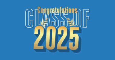 2025 sınıfı. Üniversite mezuniyet şablonu için animasyon tasarım davetiyesi. Mezuniyet etkinliği, selamlama.