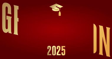 2025 sınıfı. Üniversite mezuniyet şablonu için animasyon tasarım davetiyesi. Mezuniyet etkinliği, selamlama.