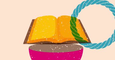 Geometrik şekilli Risograph Book animasyonu. Moda riso grafik tasarım videosunda nesne taşınıyor.