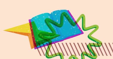 Geometrik şekilli Risograph Book animasyonu. Moda riso grafik tasarım videosunda nesne taşınıyor.