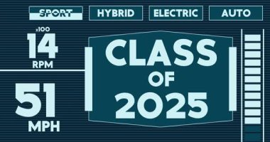 2025 Metin Sınıfı Gelecekçi Araba Kontrol Paneli. Dijital Grafiksel Kullanıcı Arayüzü Canlandırması.