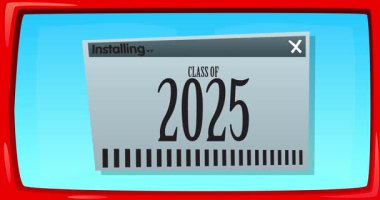 Çizgi film bilgisayarı 2025 Sınıfı ile. Bir ekran kurulum penceresini gösteren video iletisi.