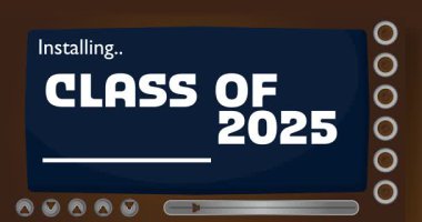 Çizgi film bilgisayarı 2025 Sınıfı ile. Bir ekran kurulum penceresini gösteren video iletisi.