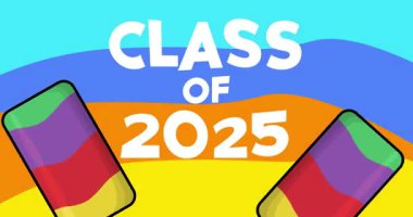 Dondurma ve 2025 sınıfı metin. İki renkli yaz tatlı yemek karikatürü. 4k çözünürlük canlandırması, hareket eden resim.