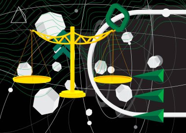Geometrik grafik retro tema arkaplanını ölçekle. Minimum geometrik elementler. Klasik soyut şekiller vektör illüstrasyonu.