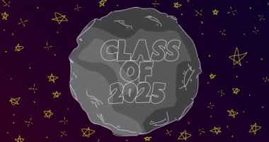 Gece gökyüzü ve yıldızlarla Ay 'da 2025 Metin Sınıfı. Çizgi film animasyon videosu.