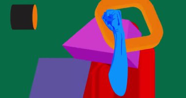 Bir gösteri geometrik grafik retro protesto temalı arka plan videosunda sıkılmış, kaldırılmış yumruklar. Minimum geometrik elementler animasyonu. Klasik soyut şekiller reklam için resimleme.