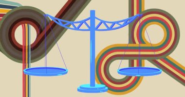 Retro 70 'lerin arka plan animasyonu, ölçekli, dengeli. Harika Hukuk, Justice 1970 'lerin sanat videosu. Minimalist Vintage tasarımı, eski moda renk çizimi.