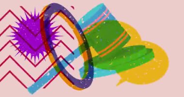 Risograph Gavel ve geometrik şekilli konuşma balonu animasyon. Moda riso grafik tasarım videosunda nesne taşınıyor.
