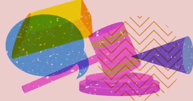 Risograph Gavel ve geometrik şekilli konuşma balonu animasyon. Moda riso grafik tasarım videosunda nesne taşınıyor.